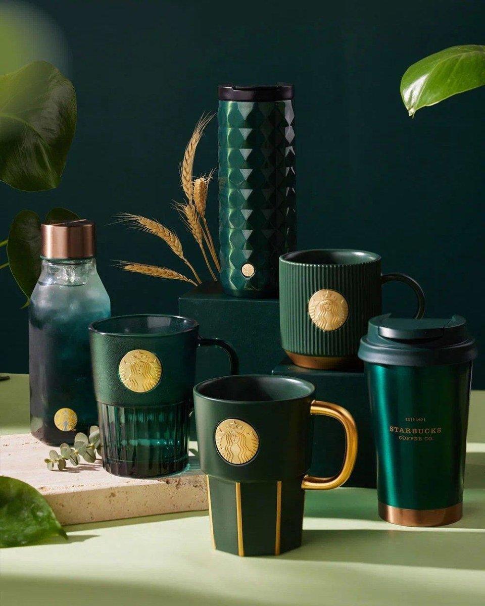 Starbucks China Dark Green Goddess Gold Ceramic Mug