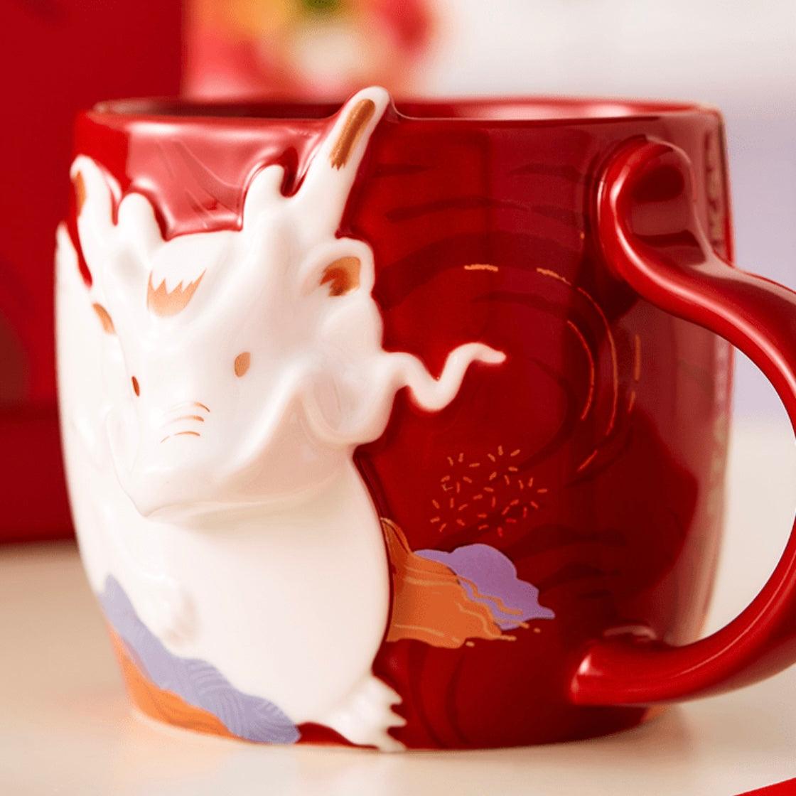 Starbucks 16oz/3oz White Dragon Ceramic Cup Set