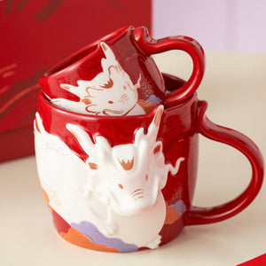 Starbucks 16oz/3oz White Dragon Ceramic Cup Set