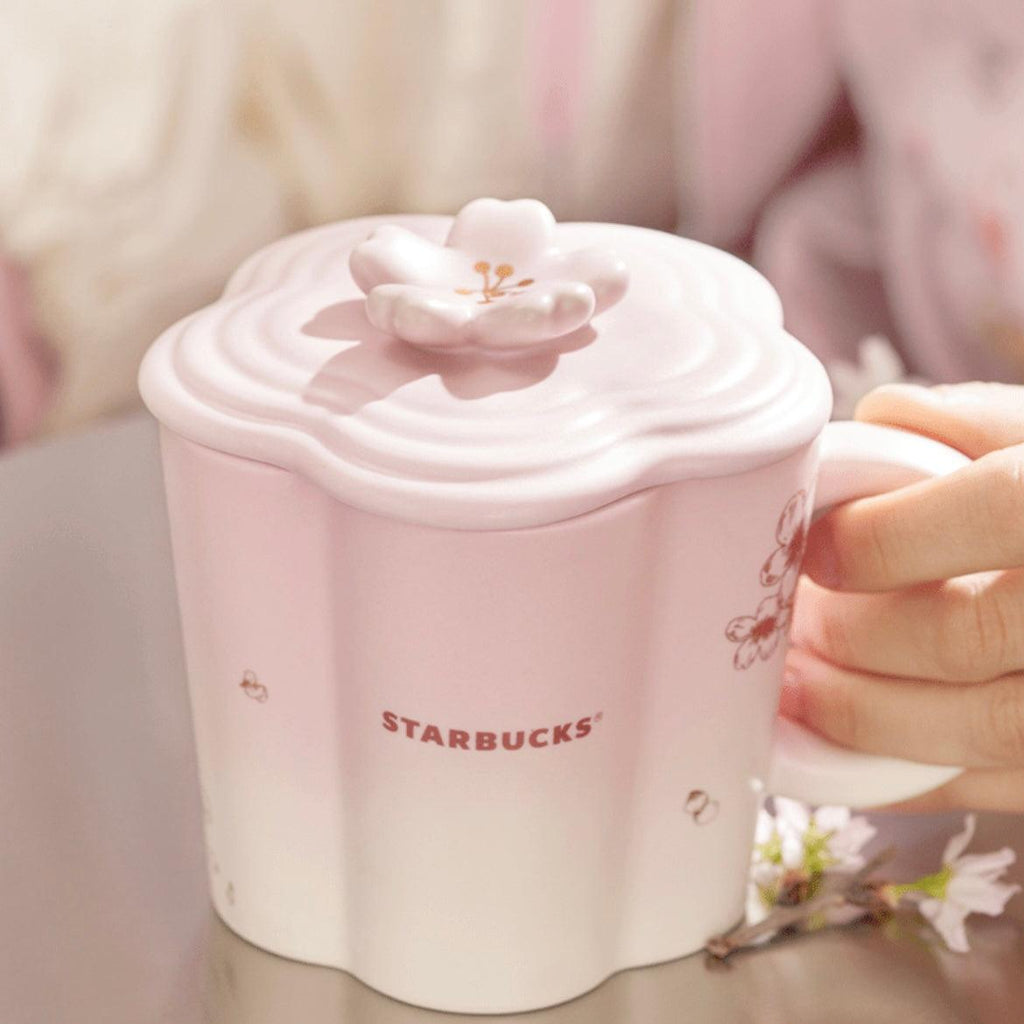 Starbucks 360ml/12oz Cherry Blossom Shaped Ceramic Cup and Lid