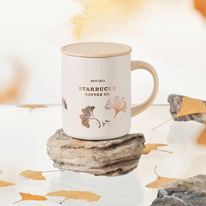 320ml/11oz Ginkgo Leaves Table Mug with Wooden Cover - Ann Ann Starbucks