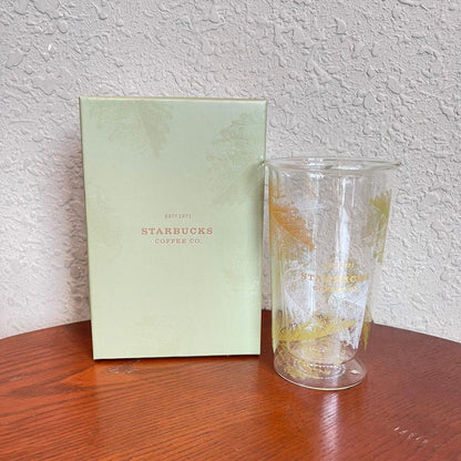 355ml/12oz Leaf Vein Texture Double Layer Glass (Starbucks Marble Series 2022 Collection) - Ann Ann Starbucks