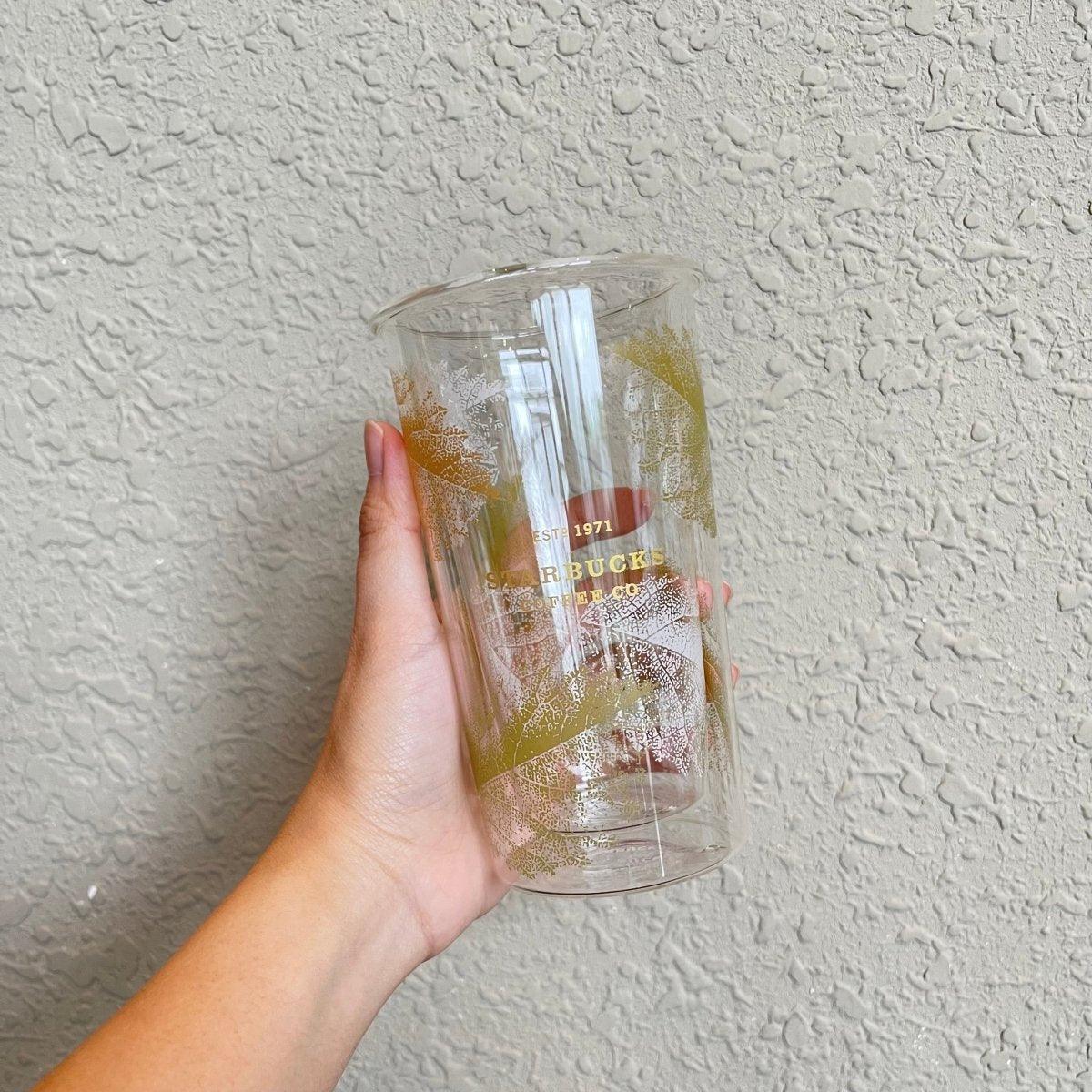 355ml/12oz Leaf Vein Texture Double Layer Glass (Starbucks Marble Series 2022 Collection) - Ann Ann Starbucks