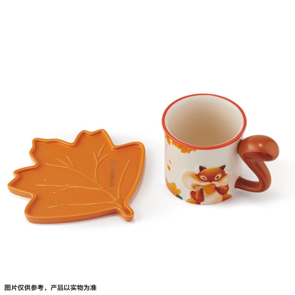 360ml/12oz Squirrel Maple Leaf Shape Ceramic Cup and Plate Set (Starbucks Autumn Forest 2022) - Ann Ann Starbucks