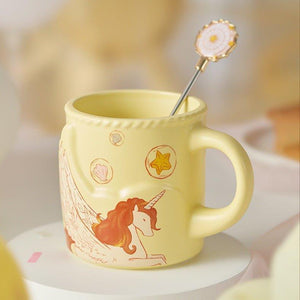 365ml/12oz Yellow Unicorn Ceramic Cup with Carousel Stirrer - Ann Ann Starbucks