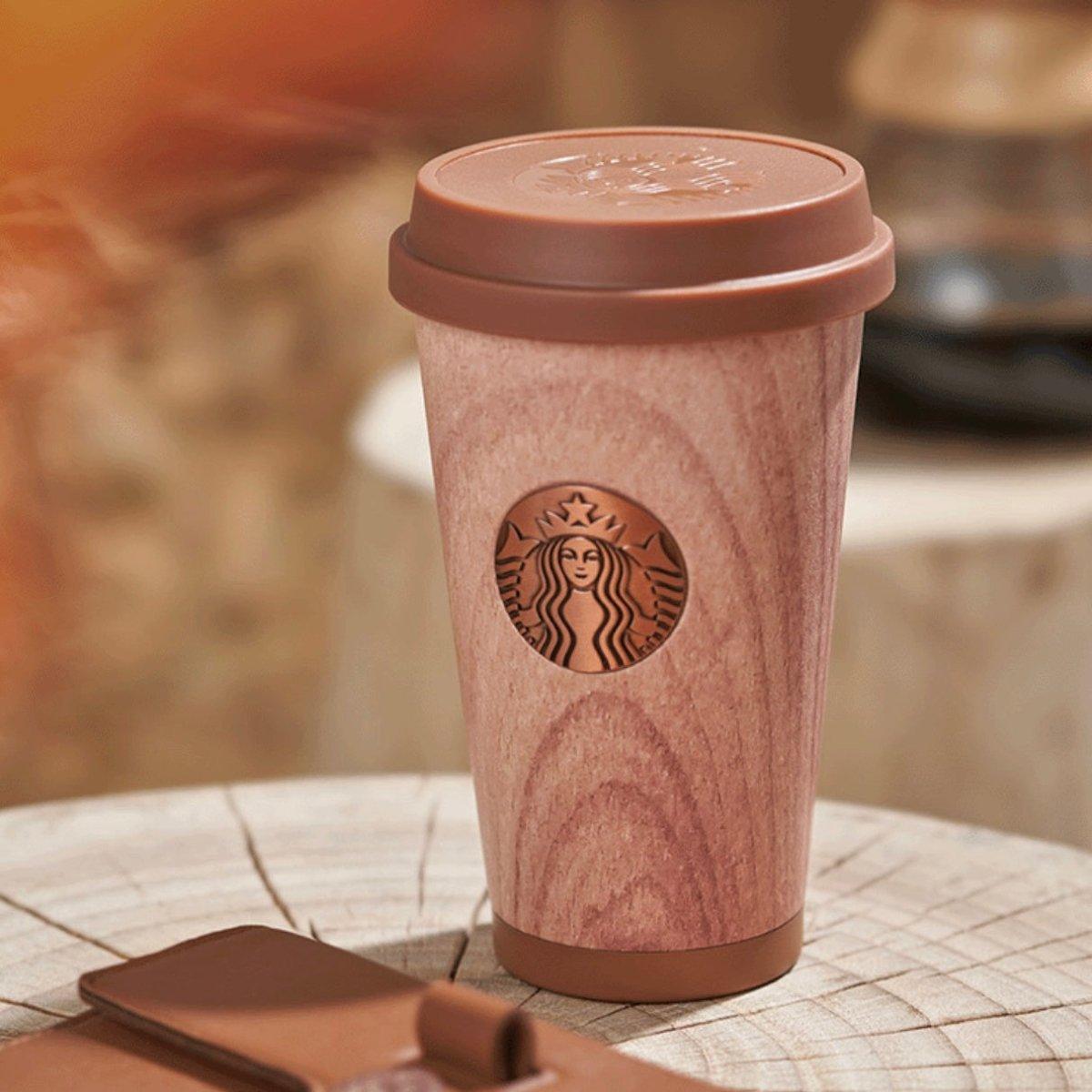 370ml/13oz Starbucks Logo Wood Grain Traveling Cup with Pouch and Pen Set - Ann Ann Starbucks