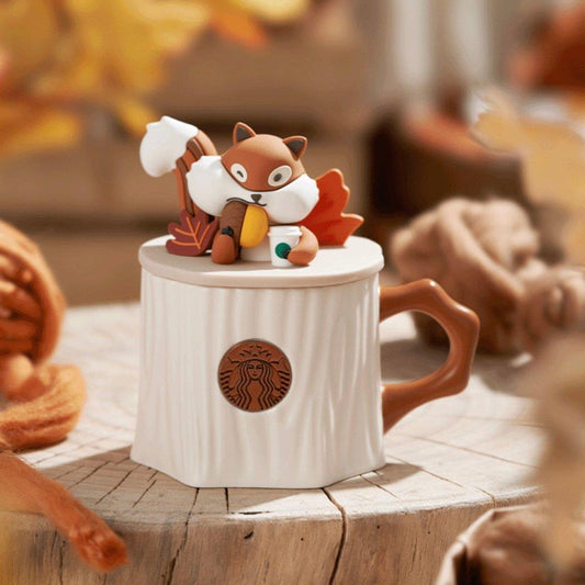 390ml/13oz Starbucks Logo Ceramic Mug with Squirrel & Tree Stump Lid - Ann Ann Starbucks
