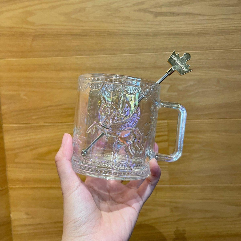 440ml/15oz Unicorn Glass Cup with Crown Stirrer - Ann Ann Starbucks