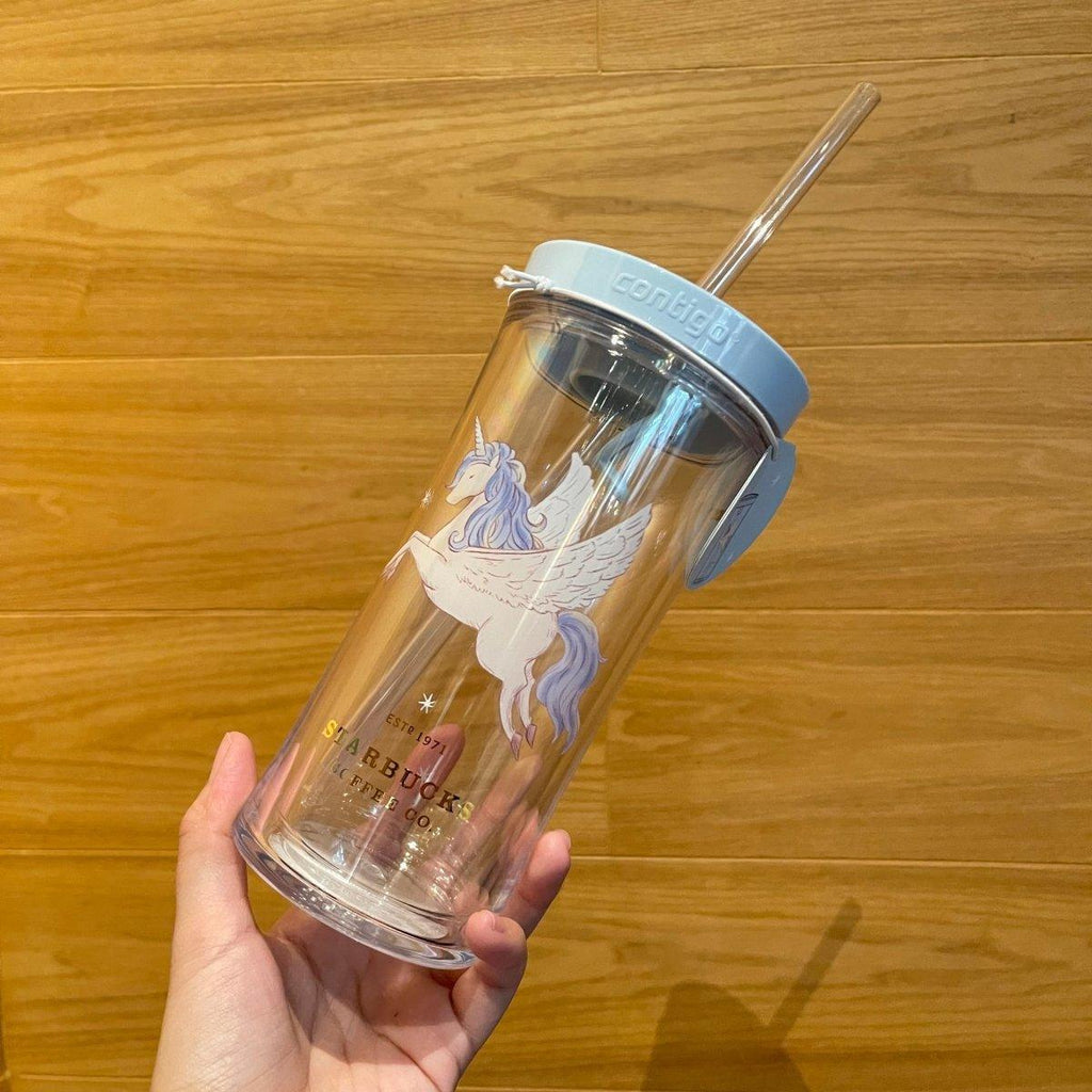 473ml/16oz Blue Unicorn Plastic Contigo Cup with Straw - Ann Ann Starbucks