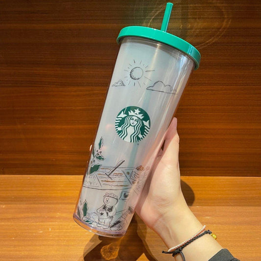 710ml/24oz Coffee Making Double-Walled Plastic Straw Cup (Starbucks Wizard Bear 2022 Collection)  - Ann Ann Starbucks