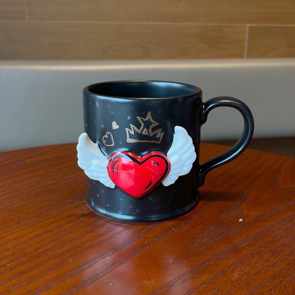 Black Ceramic Mug Heart with Wings and Crown 355ml / 12oz - Ann Ann Starbucks