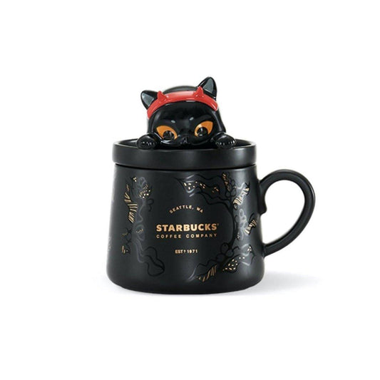 Black Ceramic Mug with Black Cat Lid (Starbucks China Halloween 2021 Edition) - Ann Ann Starbucks