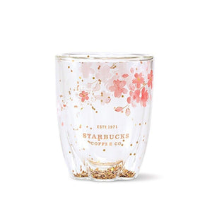 Cherry Blossom Sakura Double Walled Glitter Glass Mug 355ml/12oz - Ann Ann Starbucks