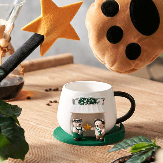 Coffee Shop Ceramic Mug with Bear Coaster (Starbucks Wizard Bear 2022 Collection) - Ann Ann Starbucks
