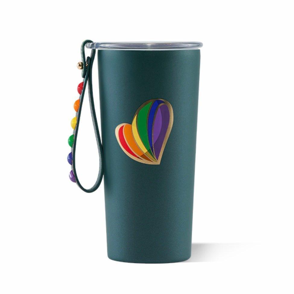 Green and Rainbow Mermaid Stainless Steel Cup with Rainbow Glitter in Lid 355ml/12oz - Ann Ann Starbucks