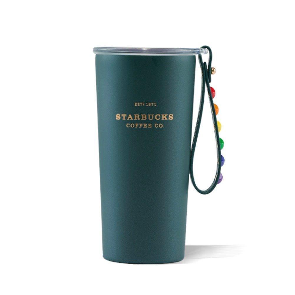Green and Rainbow Mermaid Stainless Steel Cup with Rainbow Glitter in Lid 355ml/12oz - Ann Ann Starbucks