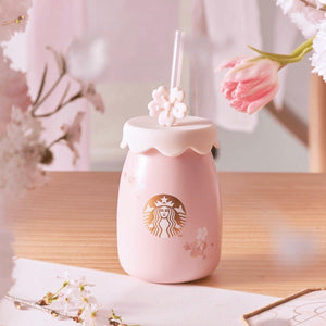 Pink Cherry Blossom Sakura Ceramic Cup withStraw and Topper 330ml/11,16oz - Ann Ann Starbucks