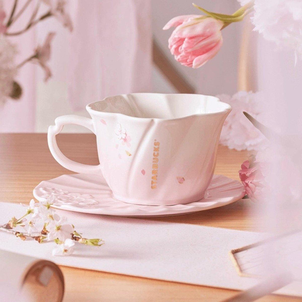 Pink Cherry Blossom Sakura Ceramic Mug and Plate 355ml/12oz - Ann Ann Starbucks