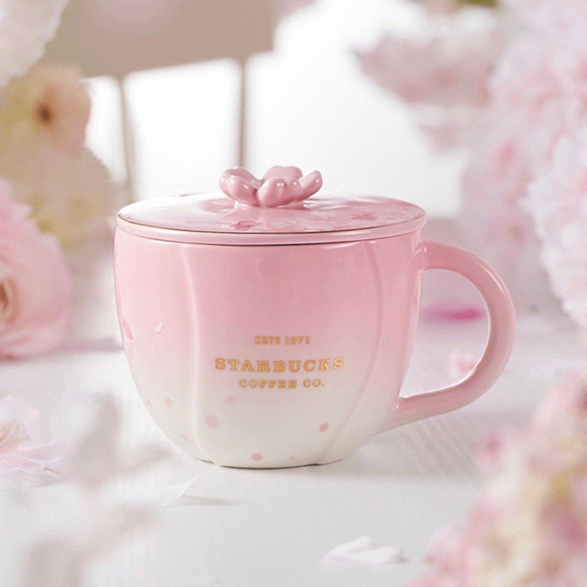 Pink Cherry Blossom Sakura Ceramic Mug with Lid 380ml/12.85oz - Ann Ann Starbucks