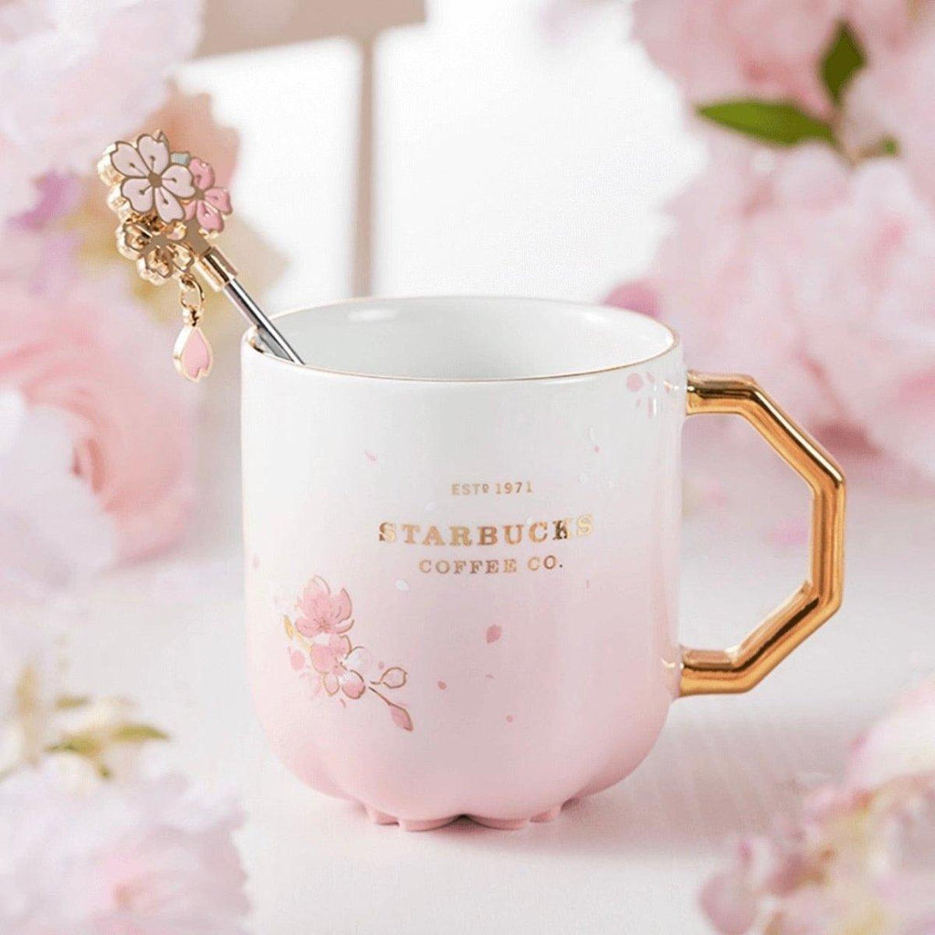 Pink Sakura Ceramic Mug with Stirrer 400ml/13,53oz - Ann Ann Starbucks