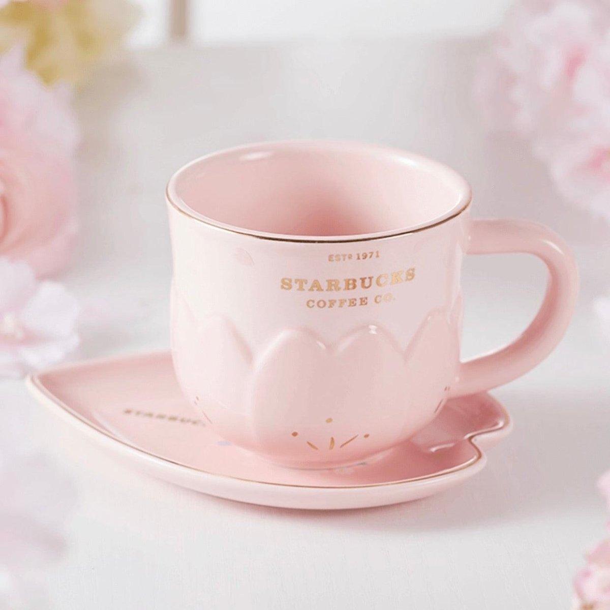 Pink Sakura Petal Ceramic Cup with Bird Petal Shaped Plate 280ml/9,47oz - Ann Ann Starbucks