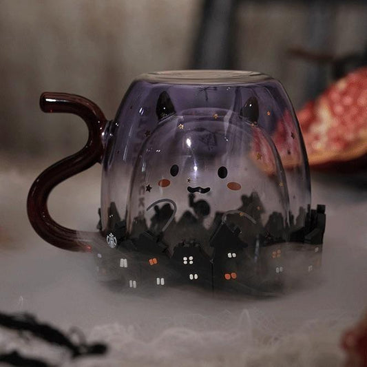 Purple double Walled Halloween Ghost and City Glass Cup (Starbucks China Halloween 2021 Edition) - Ann Ann Starbucks