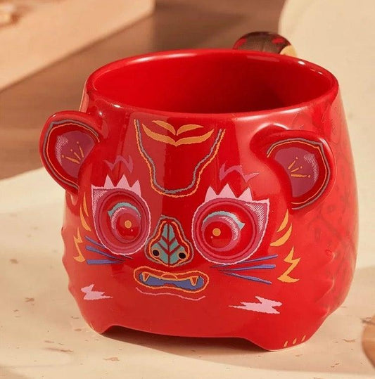 Red Tiger Head Ceramic Mug 355ml / 12oz - Ann Ann Starbucks