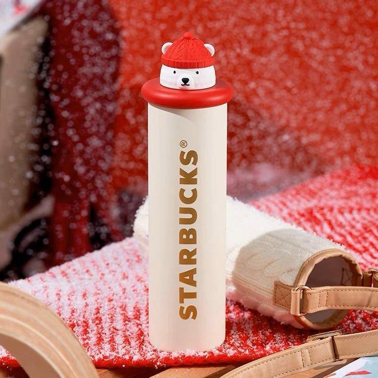 Starbucks 330ml/11oz Polar Bear Stainless Bottle with Knitted Sleeve - Ann Ann Starbucks