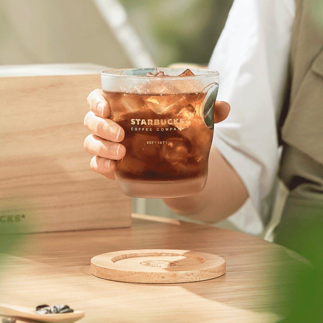 Starbucks 335ml/11oz Transparent Glass Cup Wooden Saucer with Wonder Gift Box - Ann Ann Starbucks