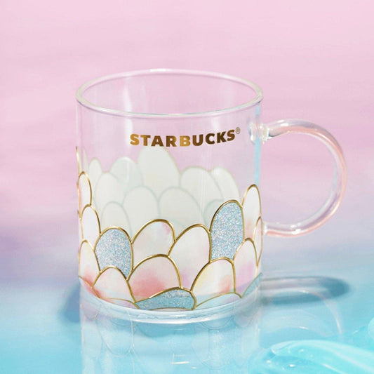 Starbucks 355ml/12oz Anniversary Phantom Pink Mermaid Scale Pattern Glass Cup - Ann Ann Starbucks