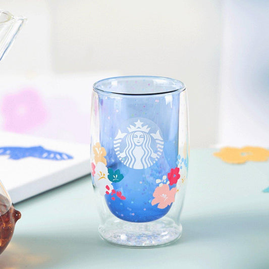 Starbucks 355ml/12oz Flowery Doubled-Walled Glass Cup - Ann Ann Starbucks