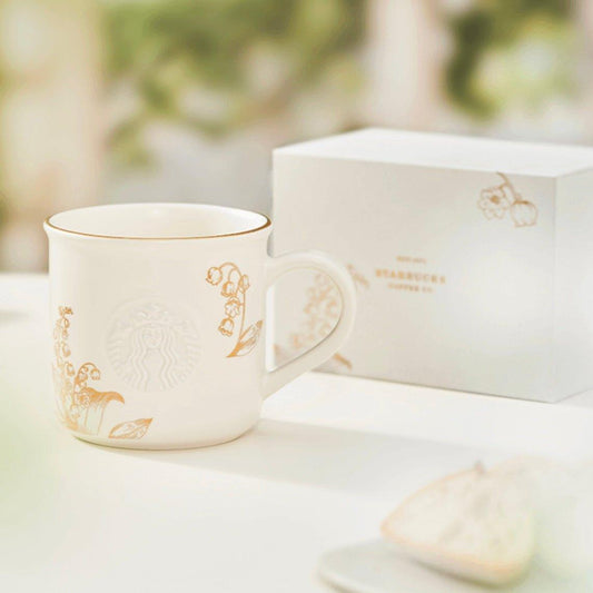 Starbucks 355ml/12oz Graceful Bellflower Gold Crafted Ceramic Mug Gift Set - Ann Ann Starbucks