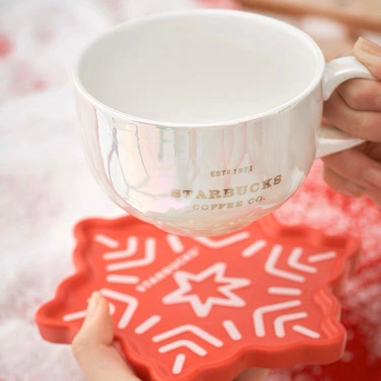 Starbucks 355ml/12oz Iridescent Ceramic Cup with Snowflake Saucer - Ann Ann Starbucks