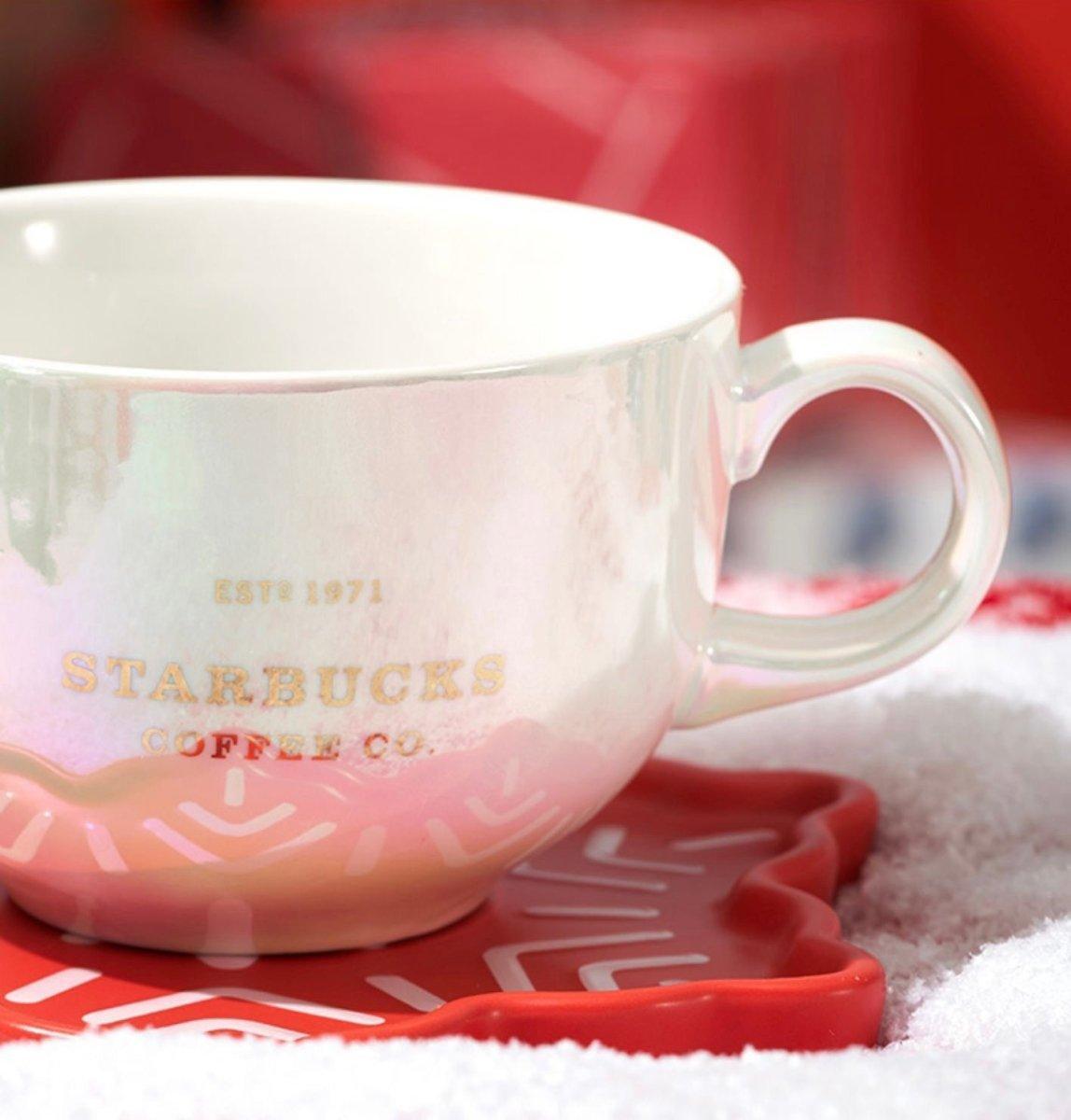 Starbucks 355ml/12oz Iridescent Ceramic Cup with Snowflake Saucer - Ann Ann Starbucks