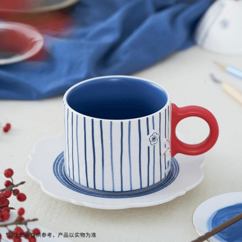 Starbucks 355ml/14oz Chinese New Year Blue Stripes Ceramic Mug with Saucer - Ann Ann Starbucks