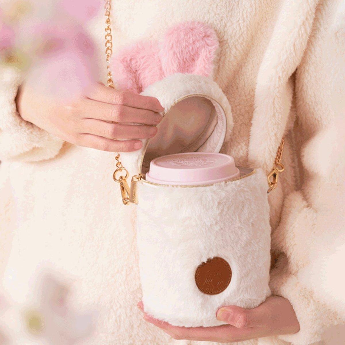 Starbucks 370ml/13oz Pink Gradient Travelling Cup with Furry Bunny Bag - Ann Ann Starbucks