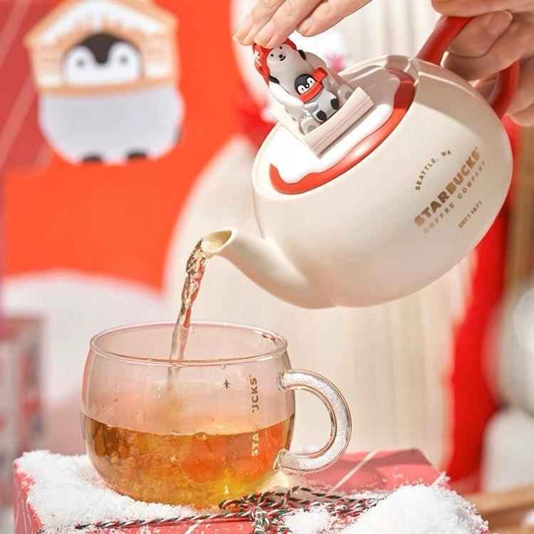 Starbucks 375ml/13oz Winter Ceramic Teapot and Glass Cup - Ann Ann Starbucks