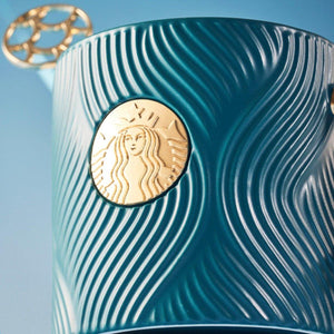 Starbucks 400ml/14oz Blueish Green Stripped Ceramic Mug with Stirrer - Ann Ann Starbucks
