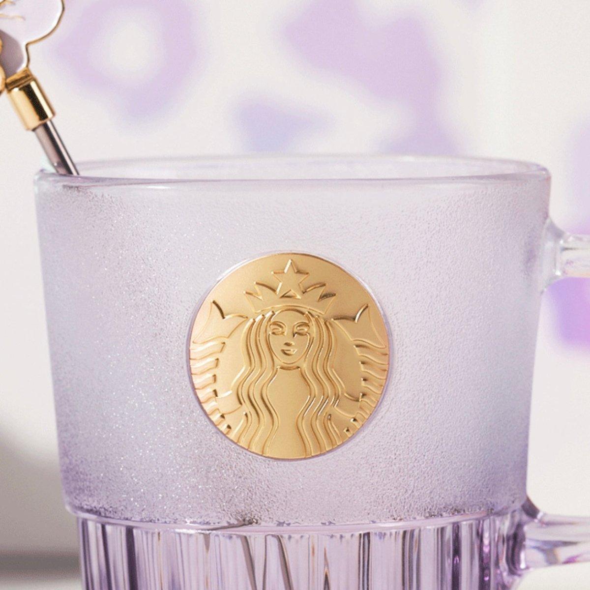 Starbucks 400ml/14oz Classic Logo Purple Glass Cup with Stirrer - Ann Ann Starbucks