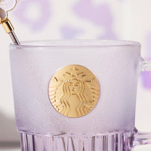 Starbucks 400ml/14oz Classic Logo Purple Glass Cup with Stirrer - Ann Ann Starbucks