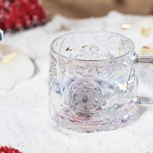 Starbucks 400ml/14oz Snowflake Glass Cup with Penguin Lid - Ann Ann Starbucks
