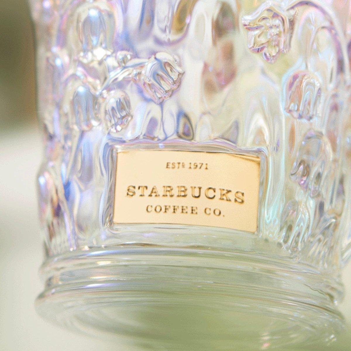 Starbucks 410ml/10oz Graceful Bellflower Iridescent Glass Cup with Stirrer - Ann Ann Starbucks