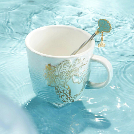 Starbucks 414ml/14oz Anniversary Ocean Blue Gradient Spindrift Ceramic Mug with Stirrer - Ann Ann Starbucks