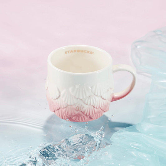 Starbucks 414ml/14oz Anniversary Phantom Pink Gradient Embossed Mermaid Scale Ceramic Mug - Ann Ann Starbucks