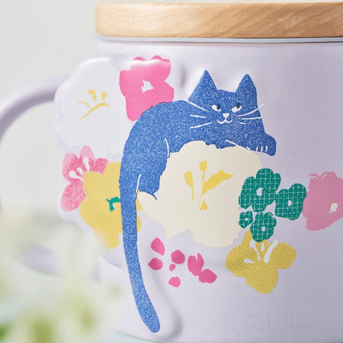 Starbucks 414ml/14oz Flowery Cat Ceramic Mug with Cover - Ann Ann Starbucks
