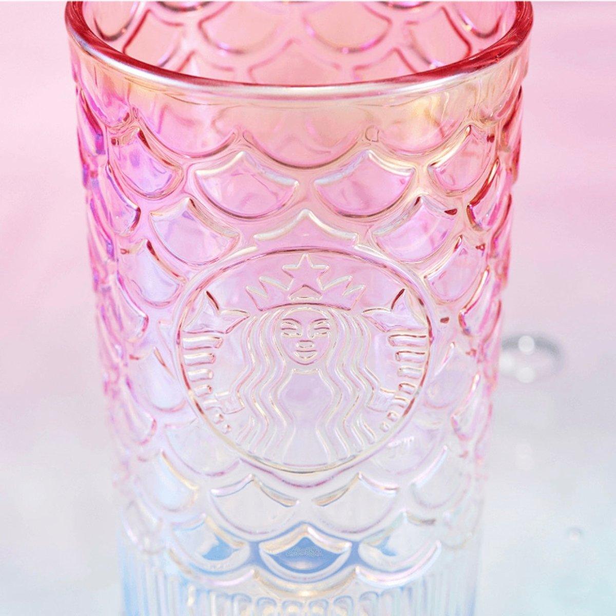 Starbucks 450ml/15oz Anniversary Phantom Pink Gradient Mermaid Scale Crafted Glass Cup - Ann Ann Starbucks