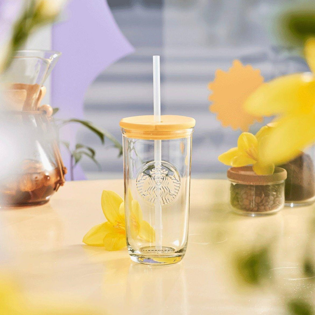 Starbucks 473ml/16oz Flower Cap Glass Cup with Straw - Ann Ann Starbucks