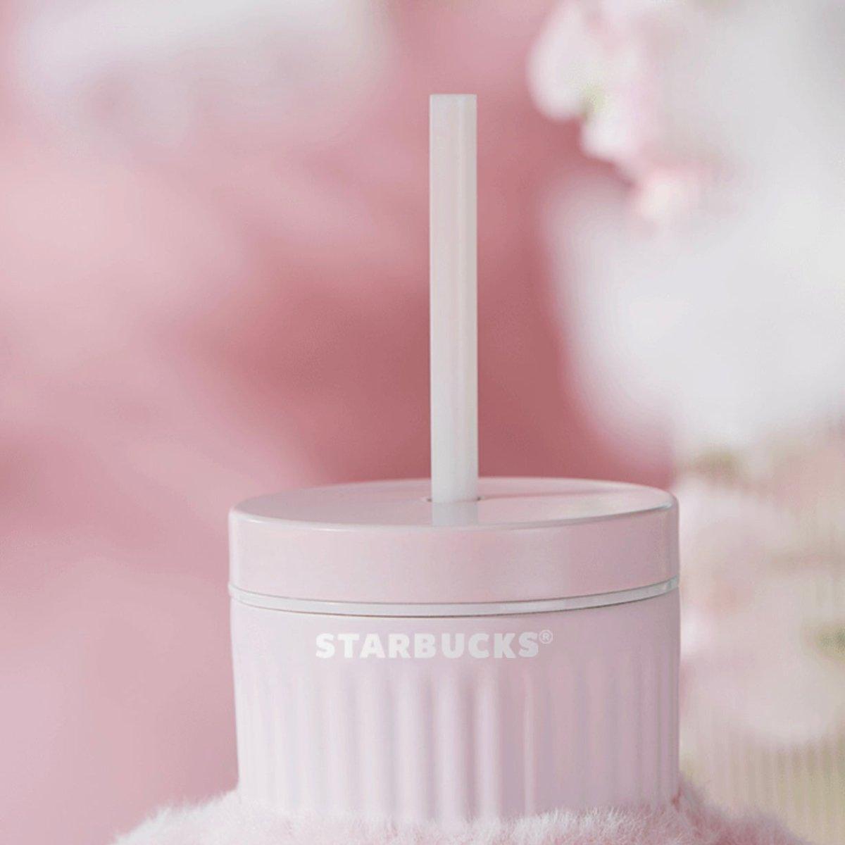 Starbucks 473ml/16oz Pink Stripes Double-Lid Stainless Steel Bottle with Sleeve - Ann Ann Starbucks