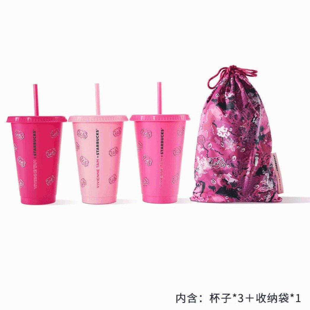 Starbucks 591ml/20oz Set of 3 Plastics Cup (with Drawstring Bag) - Ann Ann Starbucks