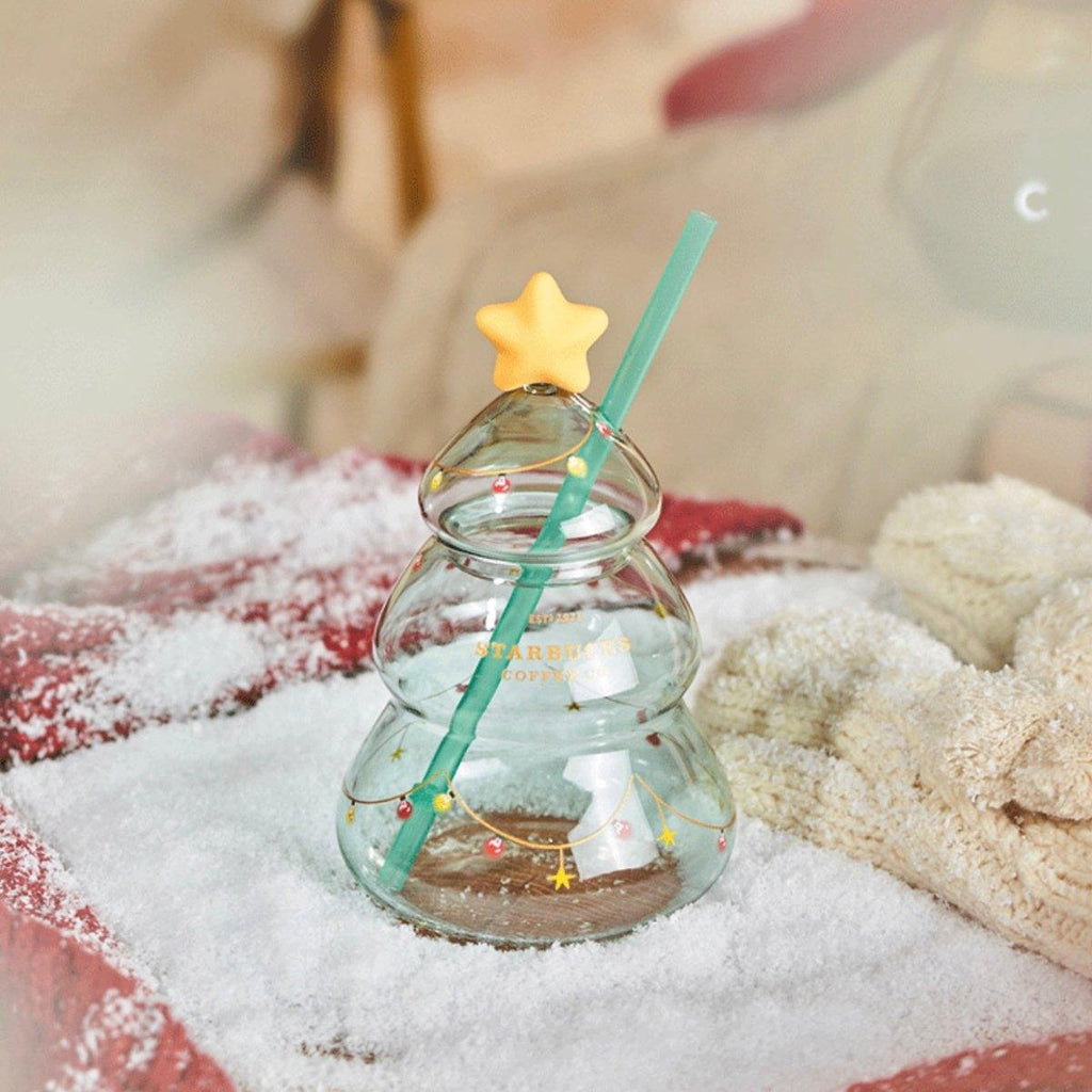 Starbucks 640ml/22oz Christmas Tree Glass Cup with Straw - Ann Ann Starbucks